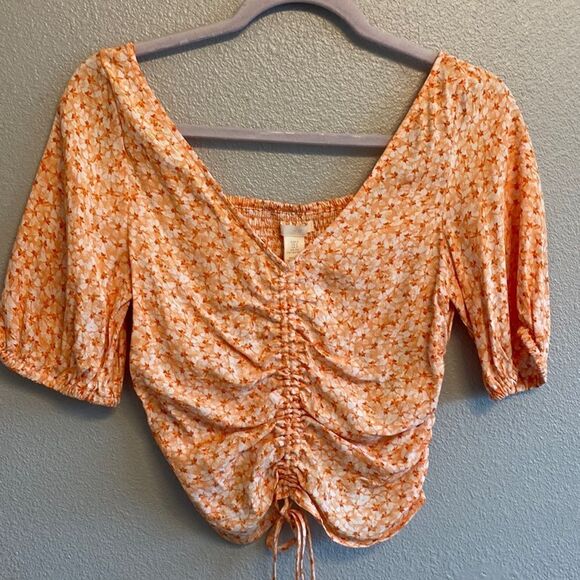 Orange cinched crop top- Size Small - Picture 1 of 8